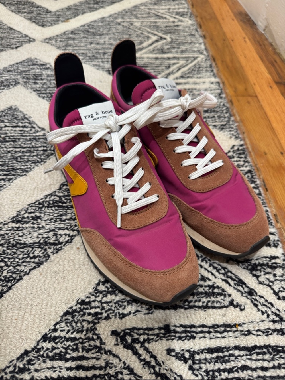 rag & bone Magenta and Brown Runner Sneakers with Yellow Accent